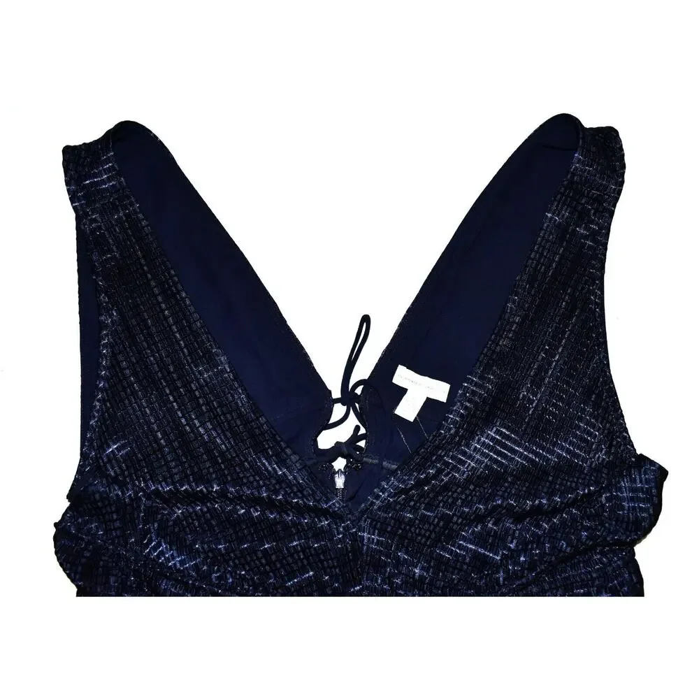 B2 NWT MONIQUE LHUILLIER Night Sky Deep V-neck Back Ties Sleeveless Dress Sz 16 - Picture 5 of 7